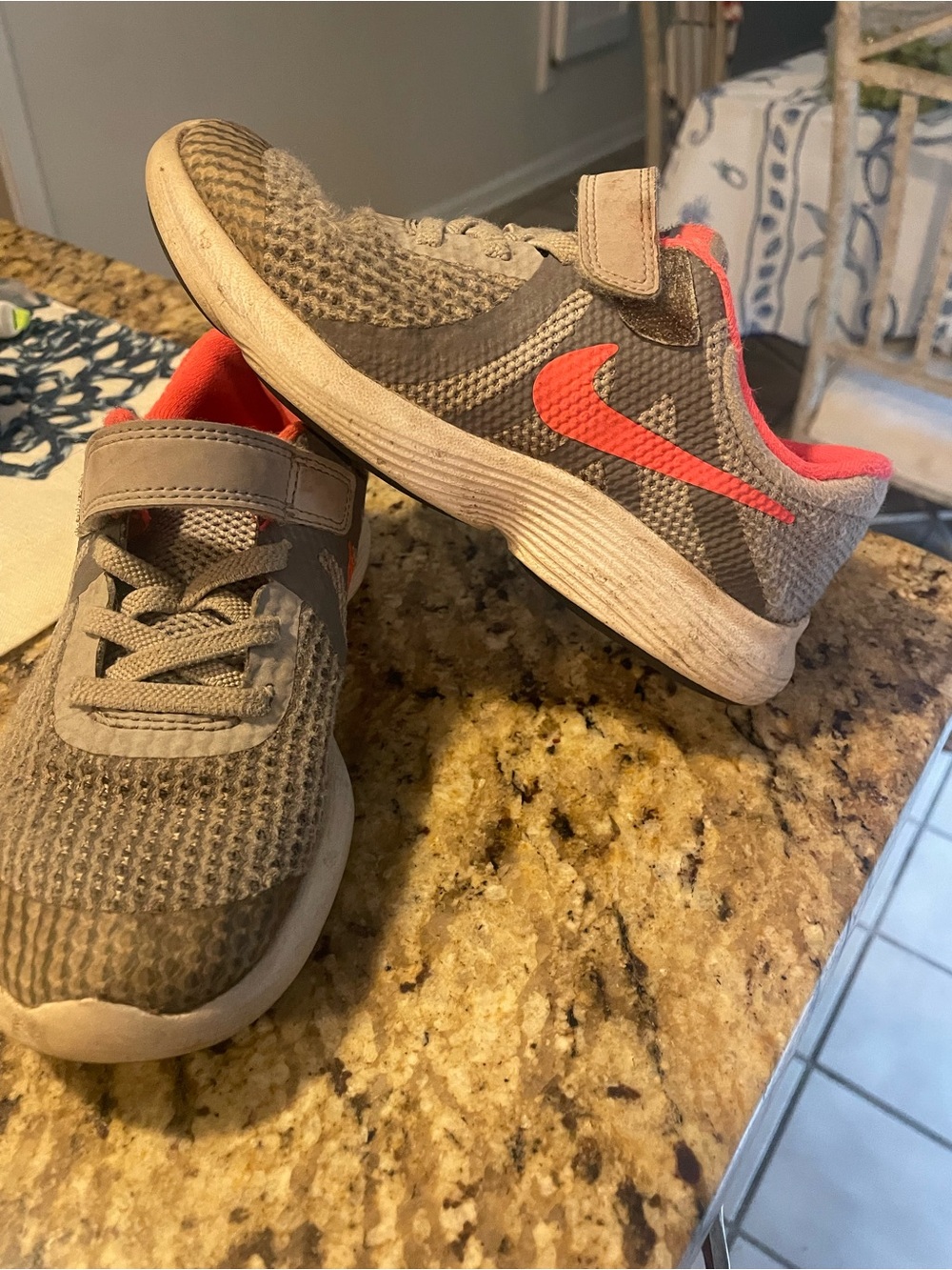Nike Kids Gray and Coral Athletic Sneakers with Hook-and-Loop Strap